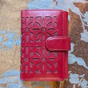 Unique Vintage Red Floral Cutout Wallet
